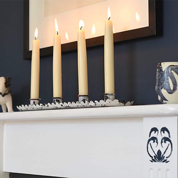 Thorndown Swan-White-WP-mantlepiece-with-Bishop-Blue-stencils