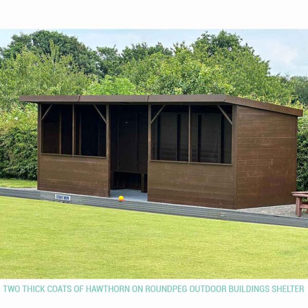 Thorndown-Hawthorn-Wood-Paint-on-Roundpeg-Stretton-Shelter