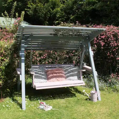 Thorndown-Lead-Grey-and-Rock-Rose-Wood-Paint-on-Miami-Swing-Seat