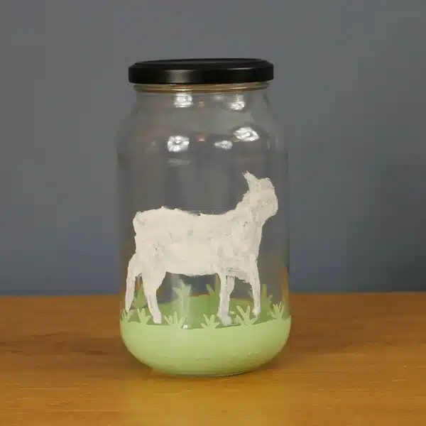Thorndown-Peelable-Glass-Paint-Swan-White-Lamb-and-Cathedral-Green-grass-jar