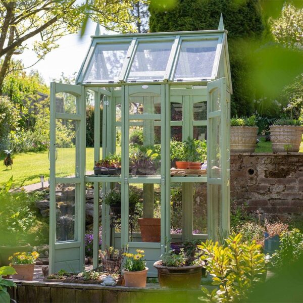 Thorndown-Sedge-Green-Wood-Paint-on-Forest-Walkaround-Greenhouse