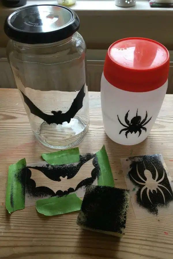 Applying-Thorndown-Bat-Black-Peelable-Glass-Paint-with-sponge-and-stencils