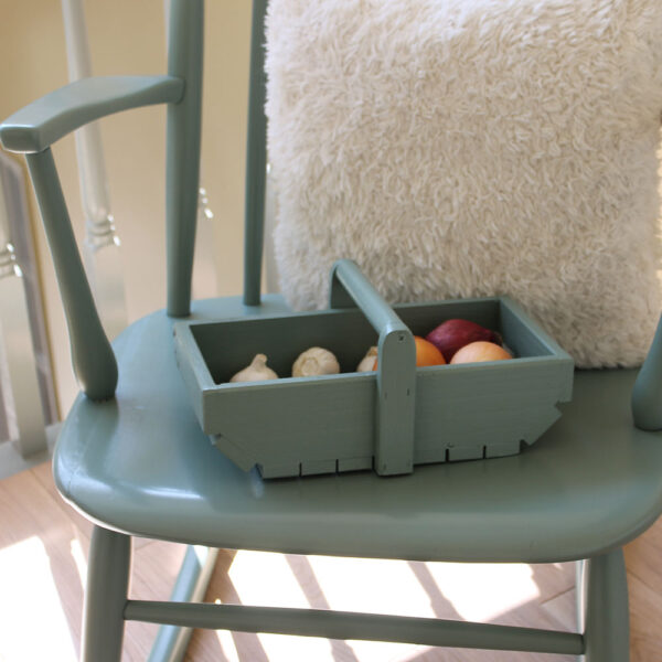 Thorndown-Bullrush-Green-Wood-Paint-on-trug-and-chair