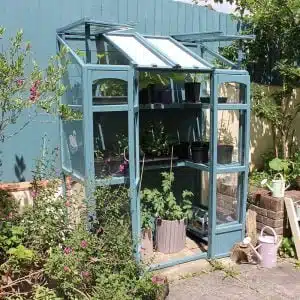 Thorndown-Launcherley-Blue-Wood-Paint-on-Forest-Tall-Wall-Victorian-Greenhouse1