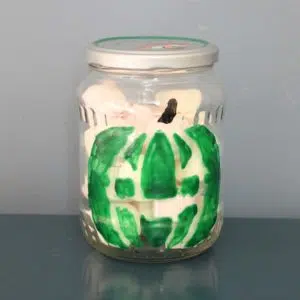 Thorndowns-Peelable-Glass-Paint-Halloween-pumpkin-stencil-on-treat-jar