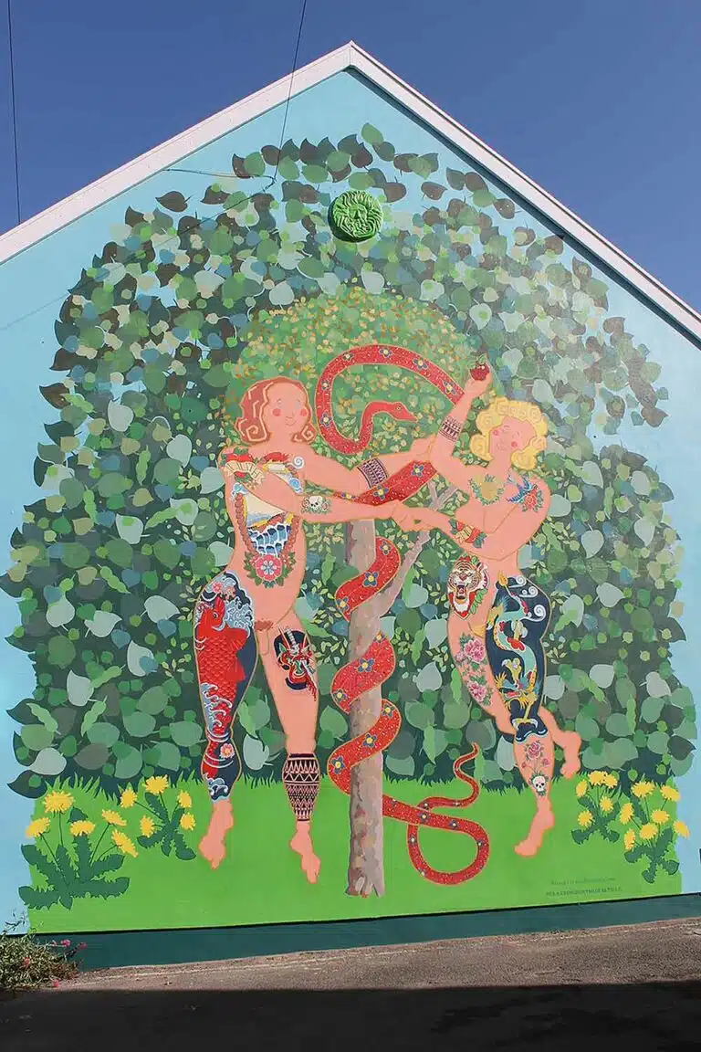 Adam-and-Eve-mural-painted-with-Thorndown-Wood-Paint-by-Frank-Harwood