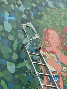 Painting-last-leaf-on-Adam-and-Eve-mural