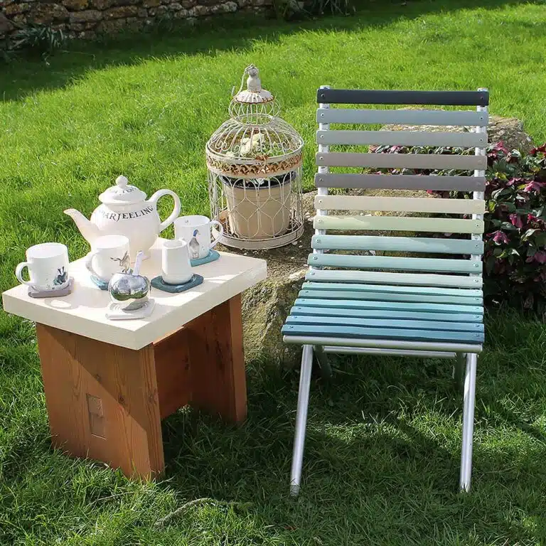 Thorndown-Somerset-Heritage-Colour-Collection-Wood-Paint-colours-on-garden-chair-and-Meadowseet-Cream-side-table-with-Birch-legs