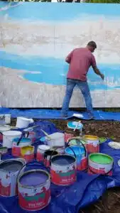 Jon-Minshull-painting-mural-background-with-Thorndown-Wood-Paint_Love-Your-Garden-Taunton3