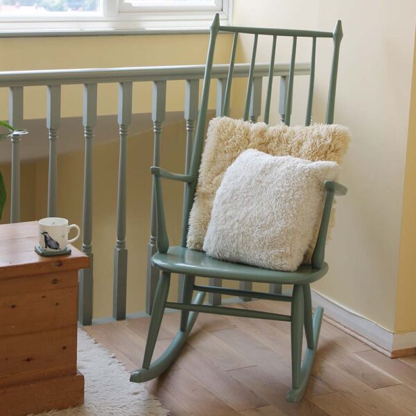 Thorndown-Bullrush-Green-Wood-Paint-on-Rocking-Chair-by-Spray-Box-and-Tree-Lichen-bannisters_sq