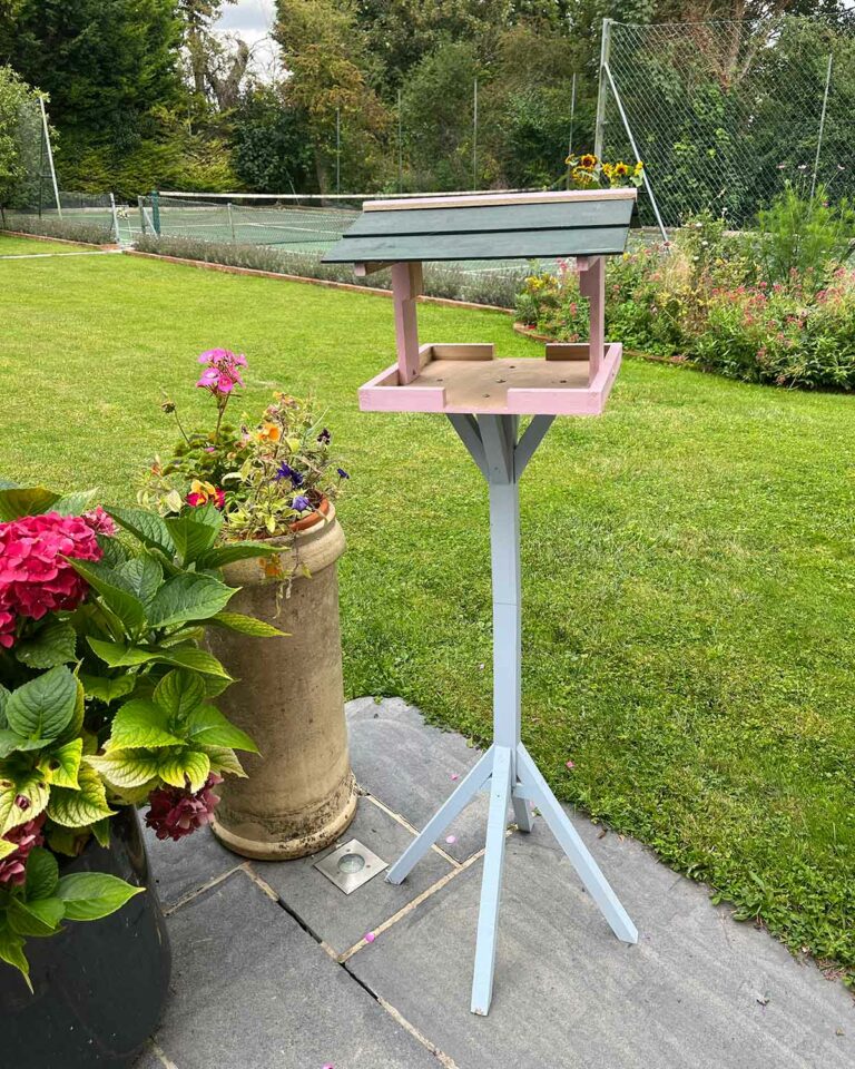 Thorndown-Cheddar-Pink-and-Skylark-Blue-Wood-Paint-on-Ebury-Colection-bird-table_4