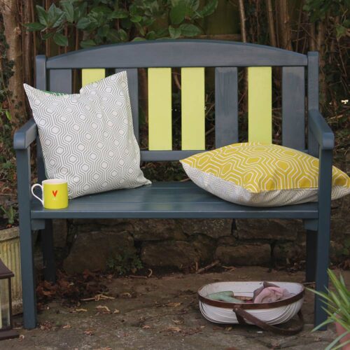 Thorndown-Cavepool-Grey-and-Gromwell-Green-Wood-Paint-on-timber-bench