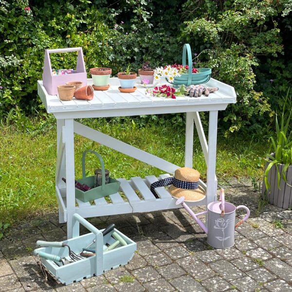 Thorndown-Egret-White-Wood-Paint-on-Forest-potting-bench